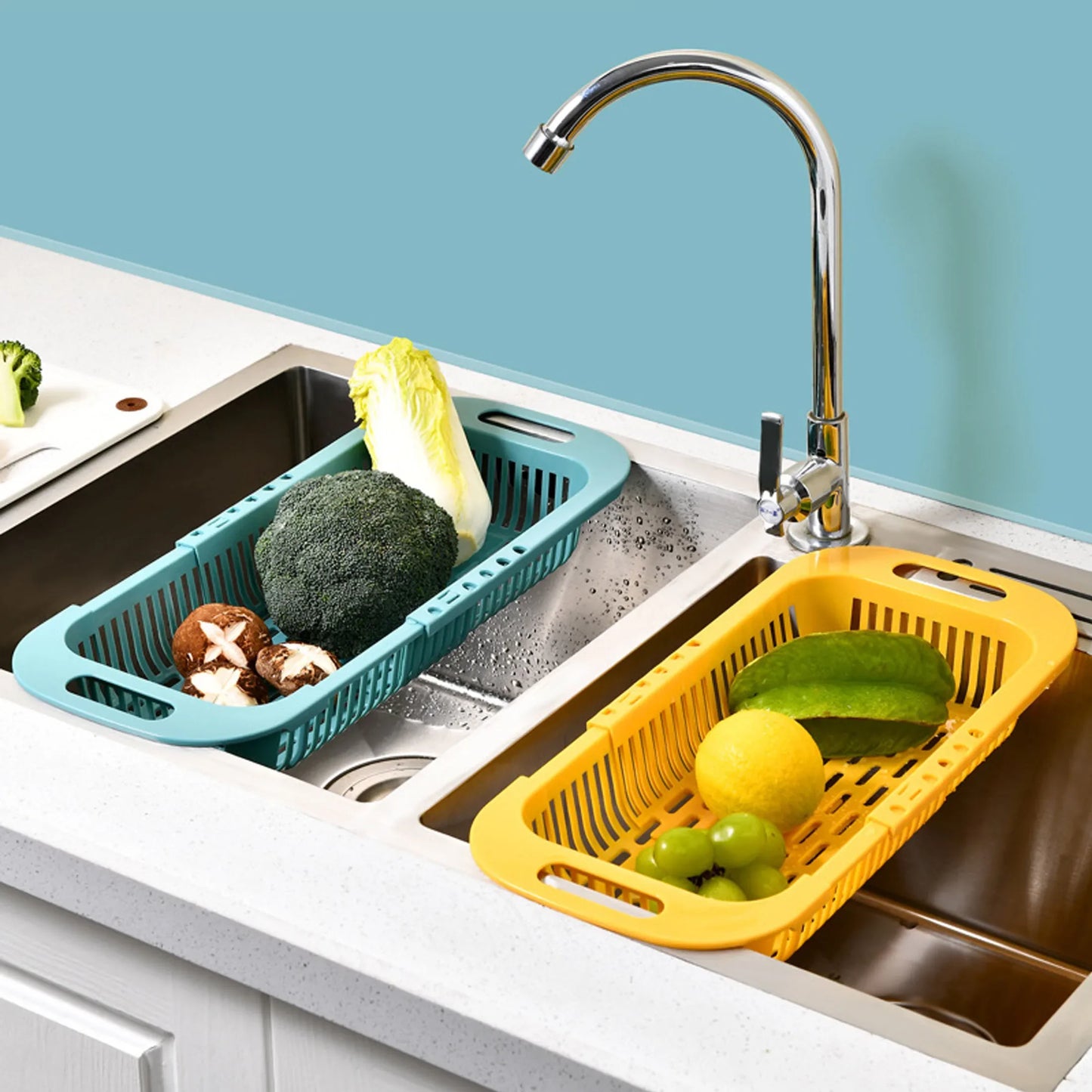 Sink Caddy Organizer – Soap & Sponge Holder for Kitchen Sink with Drain Tray